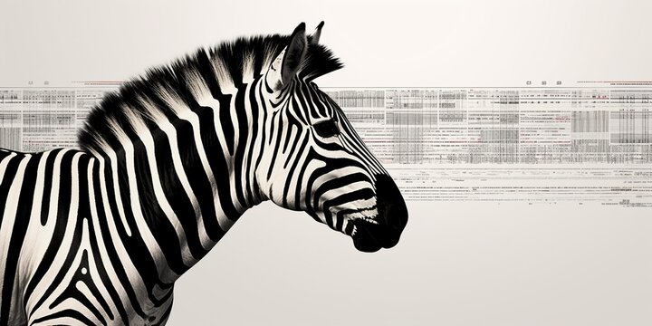 Zebras bold stripes merging with barcode lines, symbolizing the intersection of nature and technology, concept of Harmony of Analogies, created with Generative AI technology