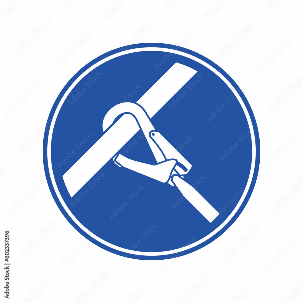 Wall mural Safety harness hooked on the steel safety guardrail icon. Vector illustration of safety rules for working at high place.