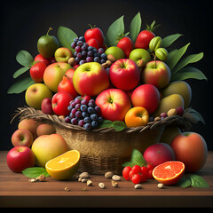Naklejka na ściany i meble Nature's Bounty, A Captivating Image of a Realistic Autumn Fruit Basket, Generative AI.