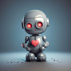 Fototapeta premium Generative AI: cute robot with a red heart and sweet eyes