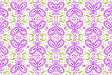 Ethnic Abstract Background cute Purple Green Butterflies Victorian  Flower geometric tribal folk Motif oriental native pattern traditional wallpaper clothing fabric wrapping print batik folk vector