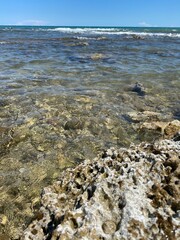 Waves on a rocky beach, Mediterranean sea