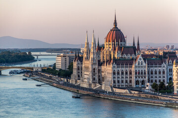 Fototapeta na wymiar Danube river and Hungarian Parliament Building in Budapest, Hungary
