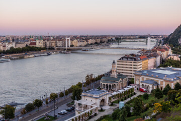 Evening view of Danube river with Erzsebet hid bridge in Budapest, Hungary