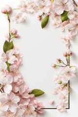 Expressive Spring Floral Frame on a Clean White Background, spring flowers frame. Generative AI.