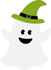 Cute halloween ghost wearing a witch hat