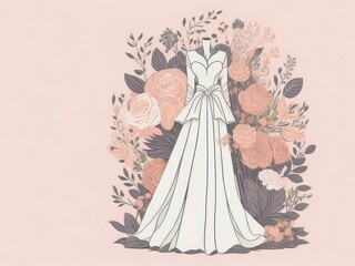 Banner of a wedding dress and bridal flower. ai generative