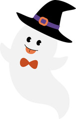 Cute halloween ghost wearing a witch hat