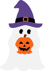 Cute halloween ghost holding a jack-o-lantern
