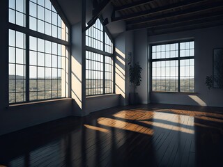 illustration of an empty room with natural light. ai generative