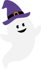 Halloween ghost wearing a witch hat