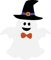 Halloween ghost wearing a witch hat