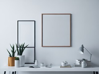 One Square Blank Picture Frame Mockup on white background. ai generative