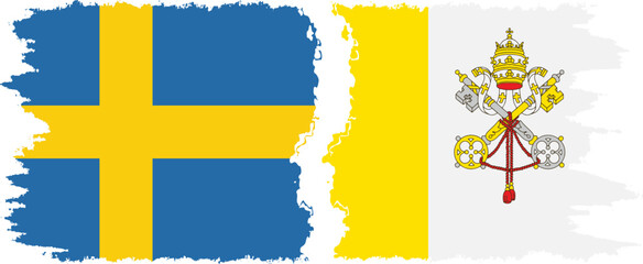 Vatican and Sweden grunge flags connection vector - obrazy, fototapety, plakaty