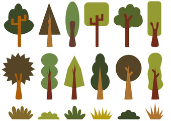 collection of trees and bushes illustration