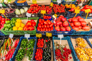 Vegetables for sale at Naschmarkt market in Vienna, Austria