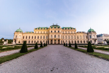 Evening view of Belvedere palace in Vienna, Austria
