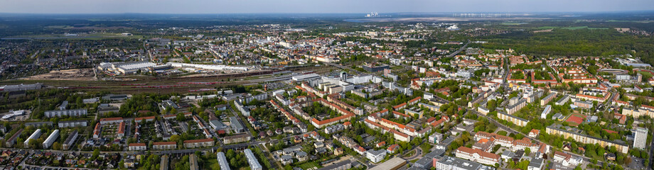 Fototapeta na wymiar Aerial around the city Cottbus on a sunny spring day