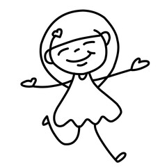 Hand Drawing Cartoon Charter Happy Kids Playing
