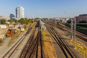 Aerial view of Olomouc main railway station, Czech Republic