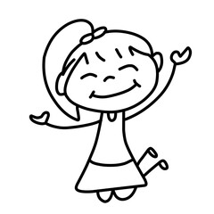 Hand Drawing Cartoon Charter Happy Kids Playing