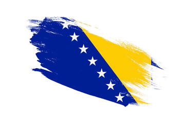 Bosnia And Herzegovina flag with stroke brush painted effects on isolated white background