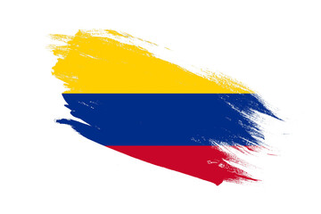 Colombia flag with stroke brush painted effects on isolated white background