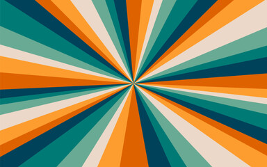 Vintage retro colourful spectrum burst background. Seventies style sun rays vector illustration design.