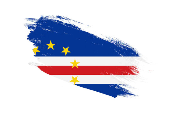 Cabo Verde flag with stroke brush painted effects on isolated white background