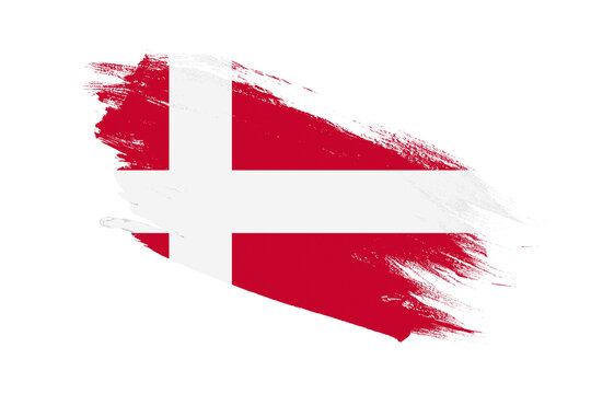 Denmark flag with stroke brush painted effects on isolated white background