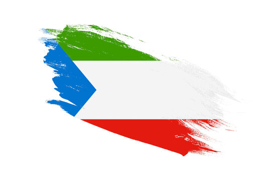 Equatorial Guinea flag with stroke brush painted effects on isolated white background