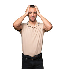Fototapeta premium Depressed young man posing against background