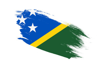 Solomon Islands flag with stroke brush painted effects on isolated white background
