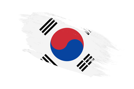 South Korea flag with stroke brush painted effects on isolated white background