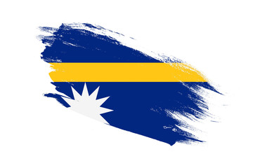 Nauru flag with stroke brush painted effects on isolated white background