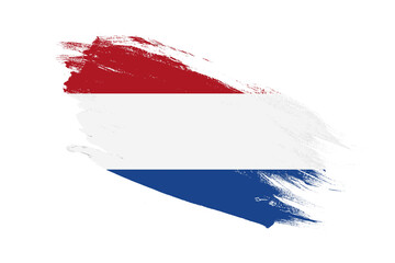 Netherlands flag with stroke brush painted effects on isolated white background