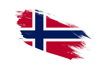 Norway flag with stroke brush painted effects on isolated white background