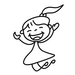 Hand Drawing Cartoon Charter Happy Kids Playing