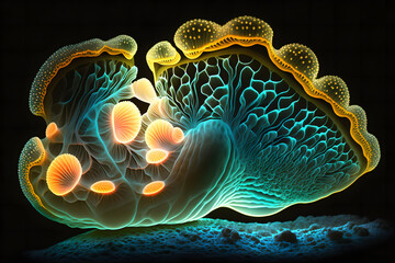 Glowing Shell Coral And Reef on underwater environtment Background