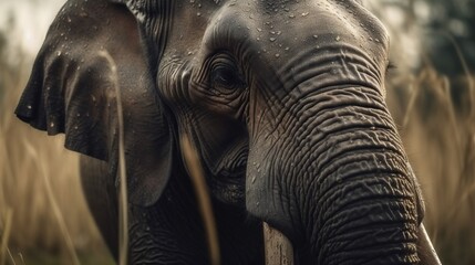 Fototapeta na wymiar a close up of an elephant's face in a field. generative ai