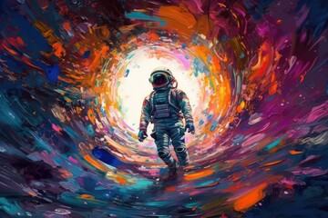 Astronaut in colorful space. Created with Generative AI tools