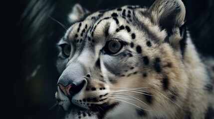 Fototapeta na wymiar a white and black snow leopard staring at something in the distance. generative ai
