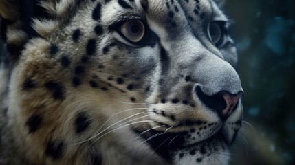 Plakat a close up of a snow leopard's face with a blurry background. generative ai