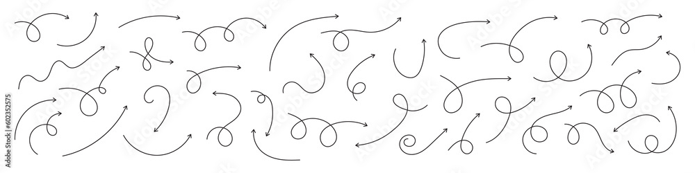 Wall mural curved arrows. set of vector hand drawn arrows. collection of pointers.