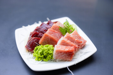 Dish of japanese foods sashimi with Toro