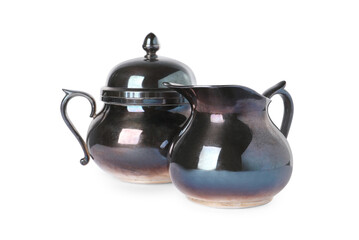 Beautiful vintage tea set items on white background