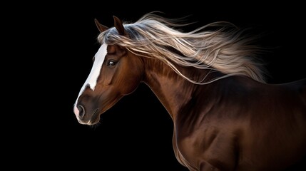 Obraz na płótnie Canvas a brown horse with a white head and long manes. generative ai