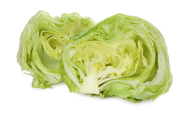Halves of fresh green iceberg lettuce isolated on white