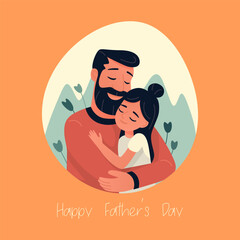 Cartoon Flat Characters - Father and His Little Daughter. Happy Smiling, Hugging People Couple - Dad, Daughter. Daddy s Daughter in His Arms Hugs. Family, Fathers Day Concept. Vector Illustration
