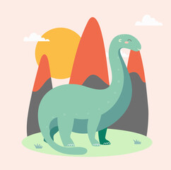 dinosaur in the grass vector flat illustration